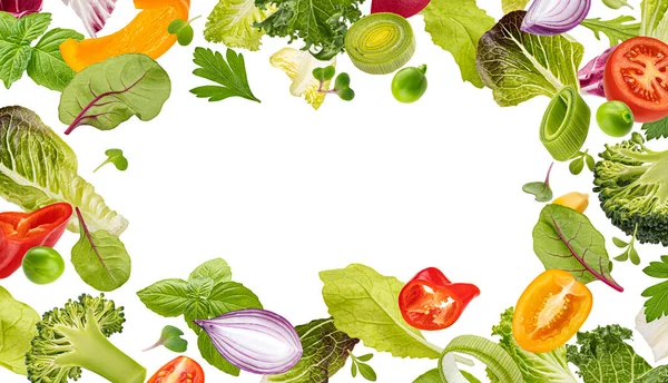 Ram Färska Grönsaker Salladsblad Hälsosamma Ingredienser För Avgiftning Med Kopieringsutrymme — Stockfoto
