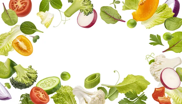 Ram Färska Grönsaker Salladsblad Hälsosamma Ingredienser För Avgiftning Med Kopieringsutrymme — Stockfoto