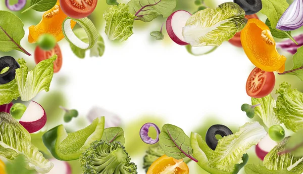 Čerstvé Salátové Listy Mix Nasekané Zeleniny Rám Zdravých Složek Potravin — Stock fotografie
