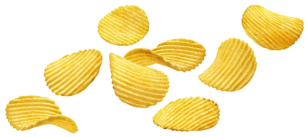 Fallande Riggade Chips Isolerad Vit Bakgrund Med Klippbana — Stockfoto