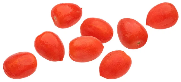 Tomates Enlatados Pelados Aislados Sobre Fondo Blanco Con Ruta Recorte — Foto de Stock