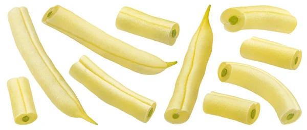 Gelbe Spargelbohnen Gehackte String Bohnen Isoliert Auf Weißem Hintergrund — Stockfoto