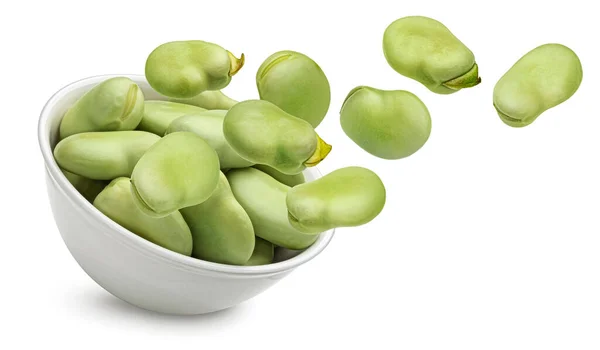 Falling Edamame Beans Bowl Green Soybeans Isolated White Background — Stock Photo, Image
