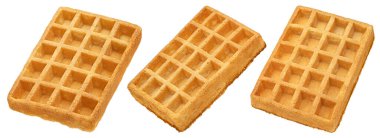 Belçika waffleları kırpma yolu ile beyaz arkaplanda izole edilmiş, tam derinlikte
