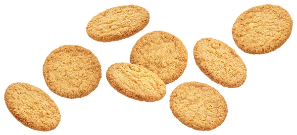 Падіння Вівсяного Печива Ізольовано Білому Тлі Відсічним Контуром — стокове фото