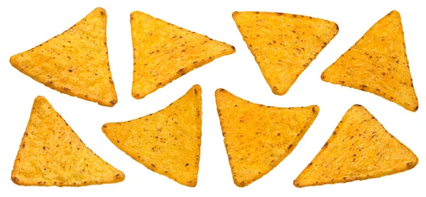 Kryddig Majs Chips Varm Mexikanska Nachos Isolerad Vit Bakgrund Med — Stockfoto