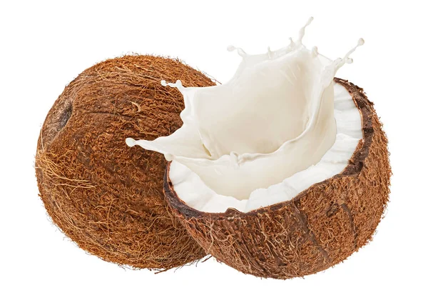 Kokosmelk Plons Geïsoleerd Witte Achtergrond Met Knippad Volle Velddiepte — Stockfoto
