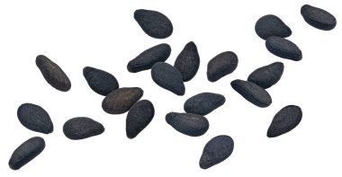 Düşen siyah susam tohumları kırpma yolu ile beyaz arkaplanda izole