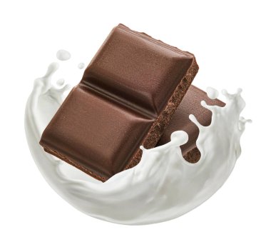 Sütlü çikolata, beyaz arka planda izole edilmiş, kırpma yolu olan.