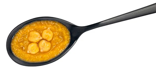 Soupe Crème Pois Chiches Végétarienne Dans Une Cuillère Isolée Sur Images De Stock Libres De Droits