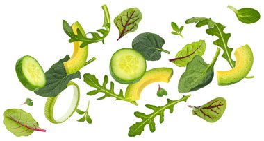 Sebze salatası yaprakları kırpma yolu ile beyaz zemin üzerinde izole