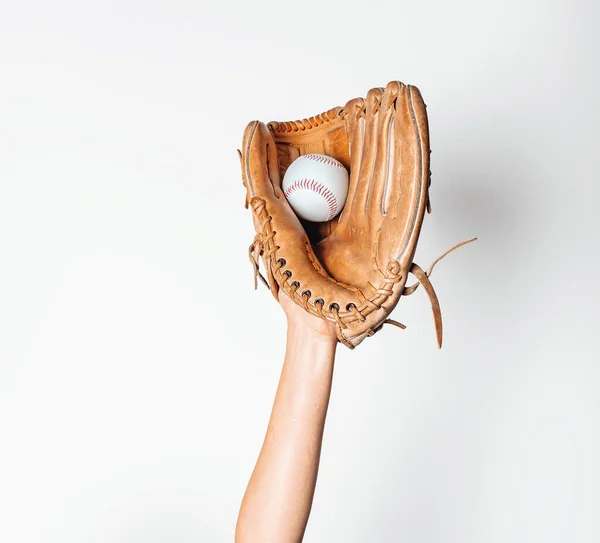 Baseball Steckt Abgewetztem Baseballhandschuh — Stockfoto