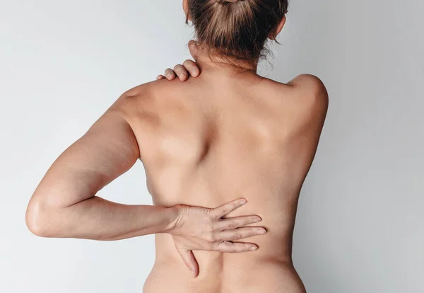 Back Ache Naked Female Back Pain Kidneys — Stock Photo, Image