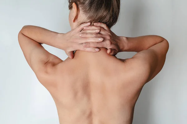 Naked Female Back Female Hands Head Rear View — Stock Photo, Image