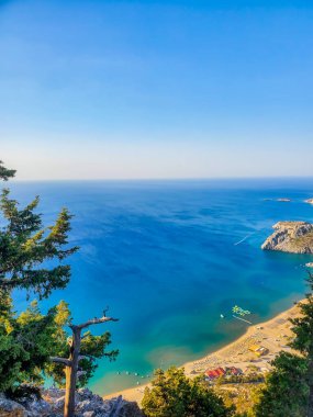 Blue sea horizon, fjords silhouettes at seascape, blue background