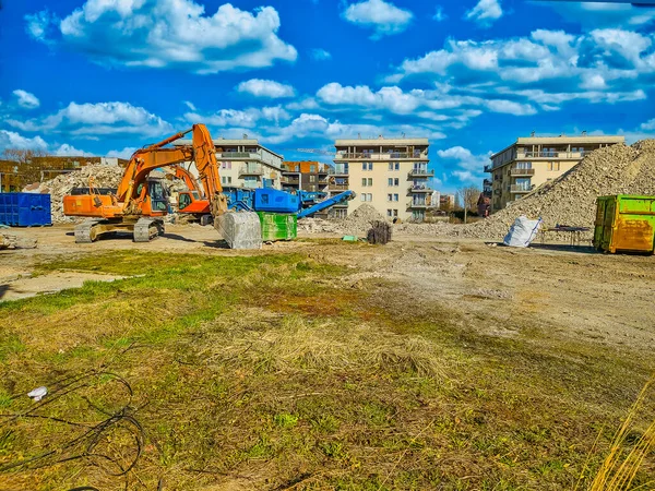 Excavadora Naranja Sitio Bilding Desmontaje Construcción — Foto de Stock