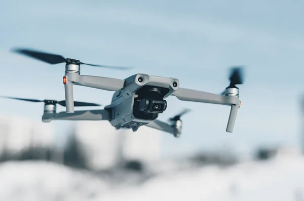 Drone Vola Contro Cielo Blu Ricognizione Aerea Ucraina — Foto Stock