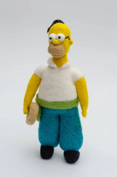 stock image Felted figurine toy of Homer Simpson on white background