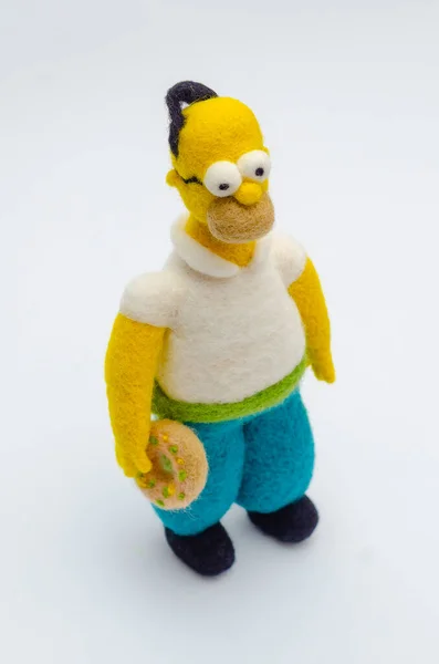 stock image Felted figurine toy of Homer Simpson on white background