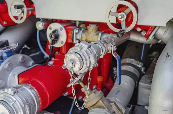 Pompe Eau Dans Camion Pompiers Tuyaux Pompe Contamination Par Feu — Photo