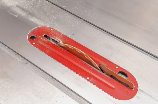 Sharp Circular Blade Cutting Wooden Boards Sawdust — Stock Photo, Image