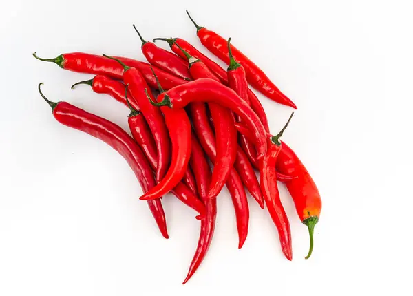 Chili pepper isolated on  white background. Hot red chili pepper. Bunch of hot long fresh peppers.