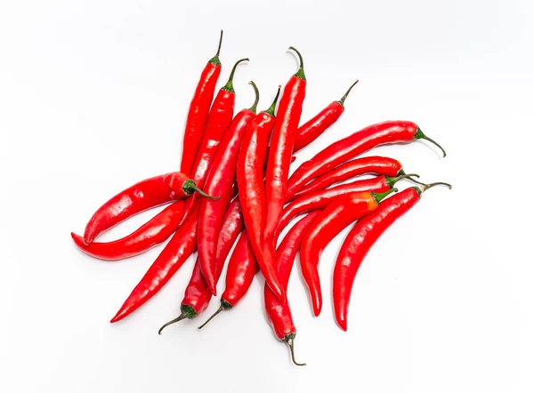 Chili pepper isolated on white background. Hot red chili pepper. Bunch of hot long fresh peppers.