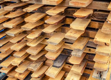 Çam ağacından yapılmış planklar fabrikada kurutulmak üzere istiflenir.