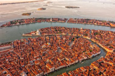 Panoramic shot of Venice, San Polo, Italy. Tiled roofs and streets. Historical buildings. Tourism clipart