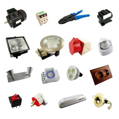 Çeşitli elektrikli aletler, elektrikli aletler. Elektrikli ekipman seti.