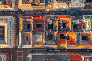 Budapeşte, eski şehrin evlerinin yukarıdan görünüşü