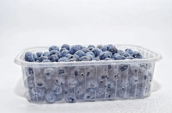 stock image Transparent container with fresh blueberries. isolated on white. Side view. Vitamins, immunity