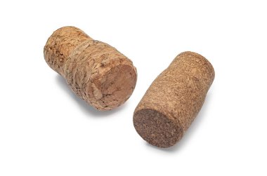 Doğal mantar şişesi beyaz arka planda dikey ve yatay pozisyonlarda kapanır.