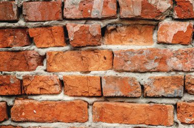 Sert Çimento ve Yaşlı Detaylı Klasik Kırmızı Tuğla Duvarı