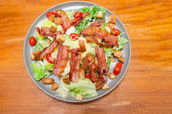Salad Bacon Cheese Caesar Dressing — Stock Photo, Image