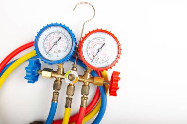 Air Conditioning Refrigerant  Pressure Gauges set isolate on white background. clipart