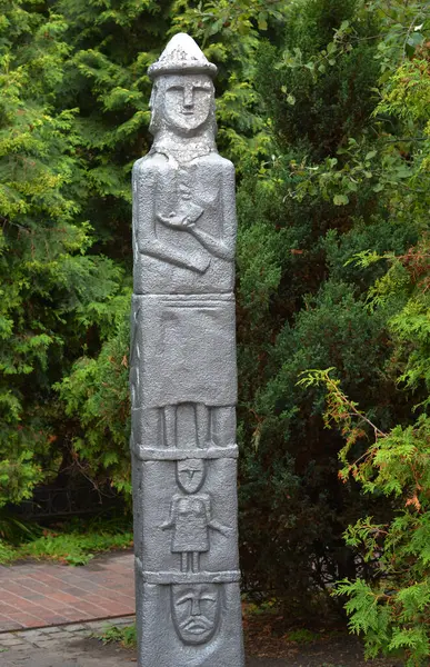 The Zbruch Idol, Sviatovid one of the few monuments of pre-Christian Slavic beliefs. The pillar was commonly incorrectly associated with the Slavic deity Svetovid