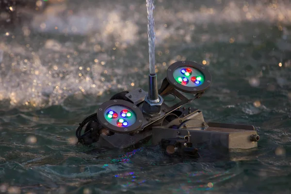 street fountain nozzle with colored LEDs for night illumination