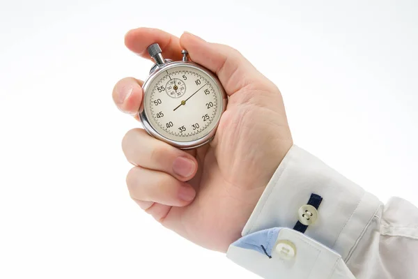 Hand Mechanical Stopwatch White Background Time Part Precision Measurement Speed — Stock fotografie