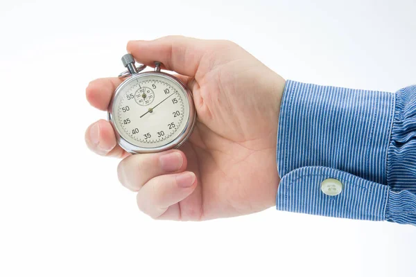 Hand Mechanical Stopwatch White Background Time Part Precision Measurement Speed — Stockfoto
