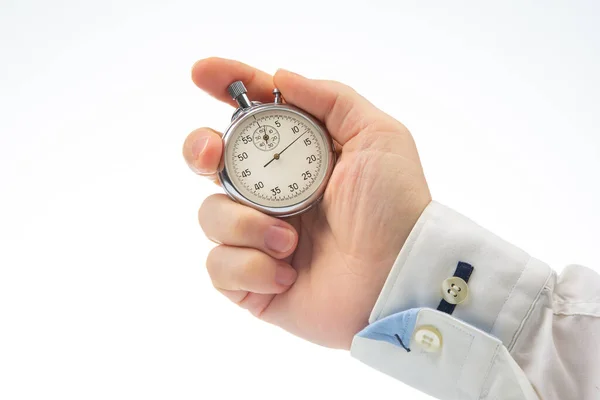 Hand Mechanical Analog Stopwatch White Background Time Part Precision Measurement — 스톡 사진