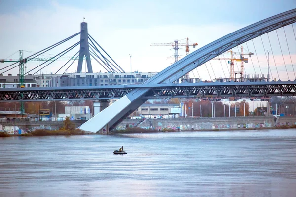 Bridge Large River Modern Industrial City — Stock Photo, Image