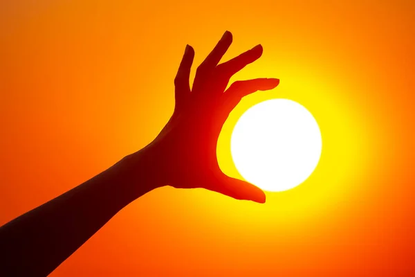 stock image silhouette of a hand against the background of the evening sun