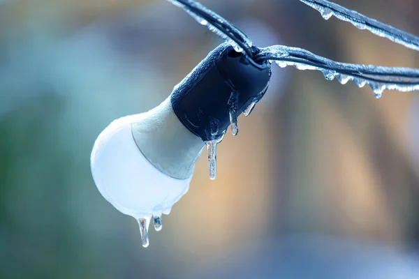 Ghiaccioli Lampioni Congelati Stagione Invernale Dettagli Interni Della Strada Oggetto — Foto Stock