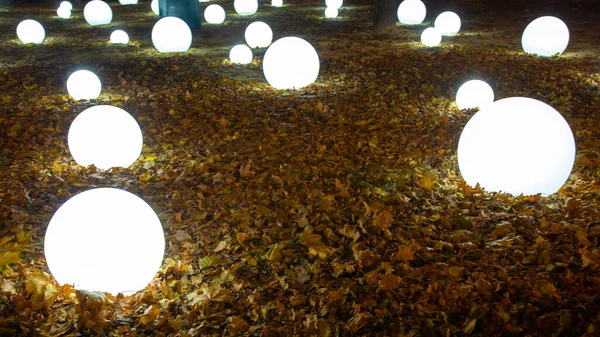 色彩艳丽的球在城市公园里装饰着 街灯彩灯节装饰 — 图库照片