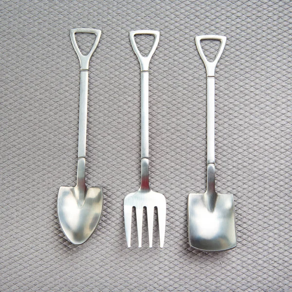 Decorative Fork Spoons Form Spades Gray Background Food Tools — Stockfoto