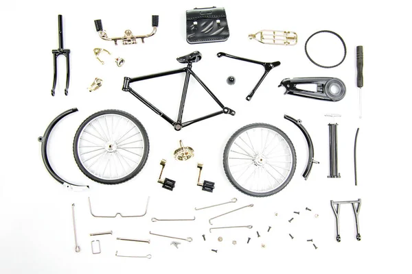 Parti Prefabbricate Modello Bicicletta Sfondo Bianco — Foto Stock