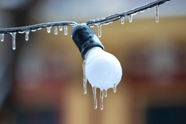 Icicles Frozen Street Lighting Lamps Winter Weather Season Street Interior — Stock Photo, Image