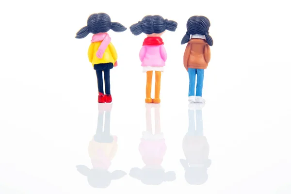 Miniature People Figures Game Cute Girlfriends Together White Background — Stockfoto