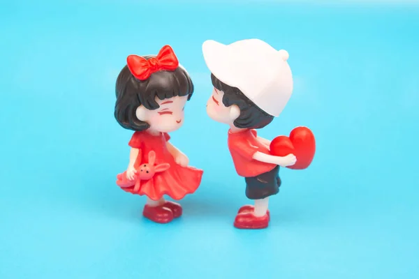 Miniature People Figures Game Romantic Couple Young People Boy Lovingly — Stockfoto